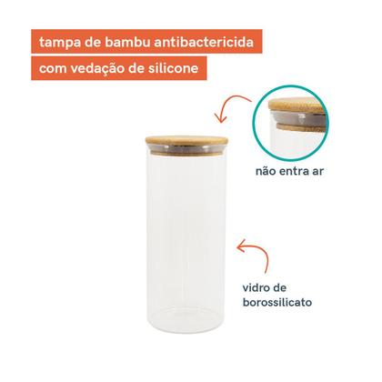 Imagem de Kit com 7 Potes de Vidro para Mantimentos com Tampa Bambu - Oikos