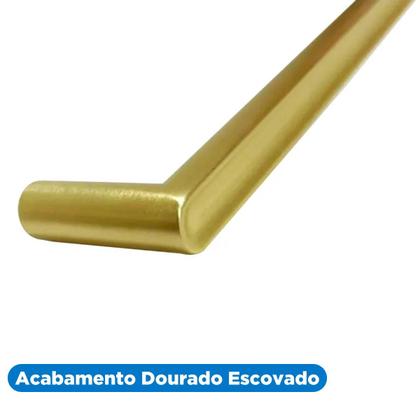 Imagem de Kit Com 7 Puxadores Dourado Escovado Cordova 192mm Alça Reta Fina P/ Gavetas Móveis