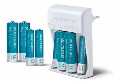 Imagem de Kit Com 8 Pilhas Sendo 4 AA e 4 AAA Recarregáveis + Carregador Multilaser