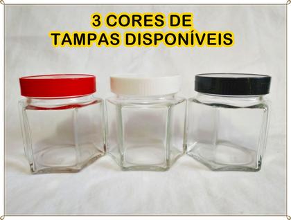 Imagem de Kit Com 8 Potes de Vidro Sextavado 150ml Tampa Colorida Armazenar Condimento