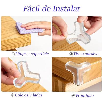 Imagem de Kit com 8 Protetores de Quina em Silicone para Canto Escada Móveis Cuidado com o Bebê c/ Adesivo 