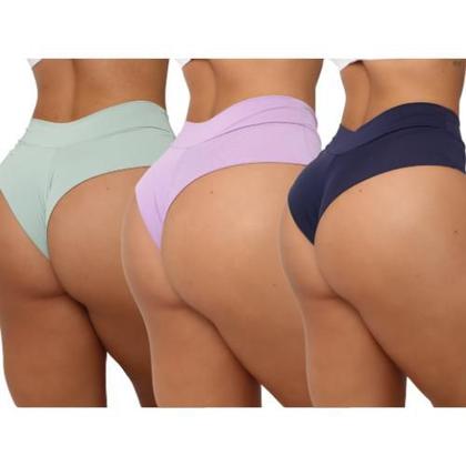 Imagem de Kit Com 9 Calcinhas Cintura Alta Fio Duplo Amora Modela Cintura