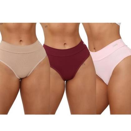 Imagem de Kit Com 9 Calcinhas Cintura Alta Fio Duplo Amora Modela Cintura