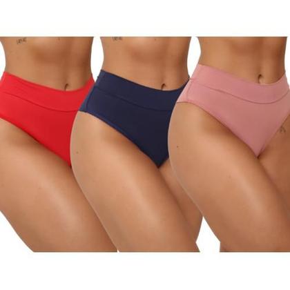 Imagem de Kit Com 9 Calcinhas Cintura Alta Fio Duplo Amora Modela Cintura