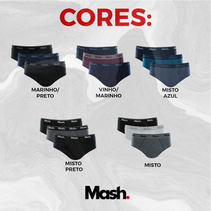 Imagem de Kit Com 9 Cuecas Slip Básica Normal Em Algodão Cotton Mash Masculino Liso Básica