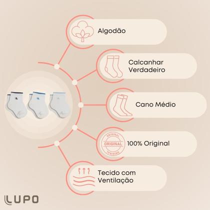 Imagem de Kit Com 9 Pares de Meias Lupo Cano Curto Baby Infantil em Algodão Kids Lisa Sem Estampa