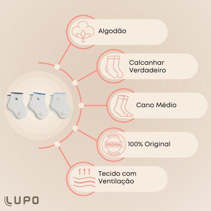Imagem de Kit Com 9 Pares de Meias Lupo Cano Curto Baby Infantil em Algodão Kids Lisa Sem Estampa
