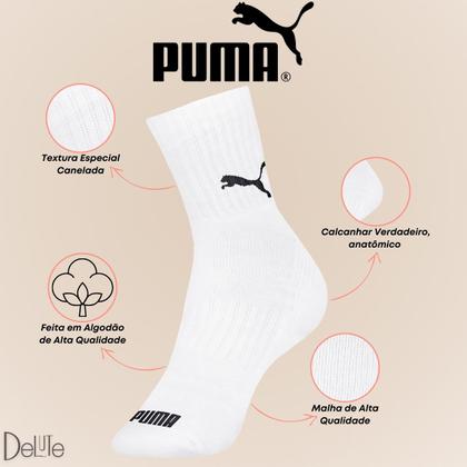 Imagem de Kit com 9 Pares de Meias Puma Modelo Cano Médio Lisa Básica Esportiva Calcanhar Verdadeiro Sport