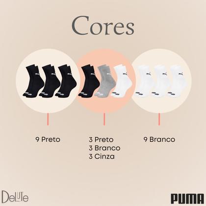 Imagem de Kit com 9 Pares de Meias Puma Modelo Cano Médio Lisa Básica Esportiva Calcanhar Verdadeiro Sport