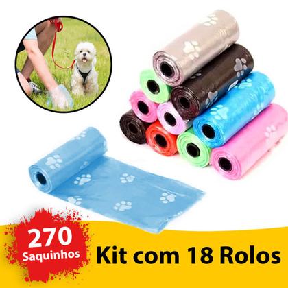 Imagem de KIt Com até 15 Rolos 225 Saquinhos Para Catar Cocô de Pet Cachorro Gato Saco Fezes Pet