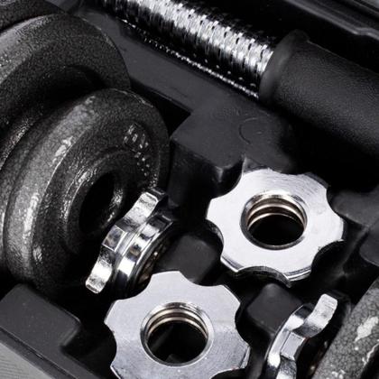 Imagem de Kit com barras 19 peças academia em casa exercicios profissional halteres e anilhas musculação