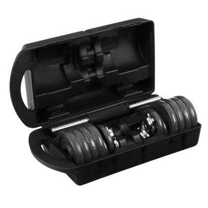 Imagem de Kit com barras 19 peças academia em casa exercicios profissional halteres e anilhas musculação