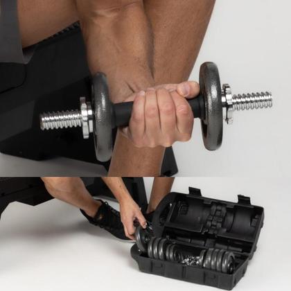 Imagem de Kit com barras 19 peças academia em casa exercicios profissional halteres e anilhas musculação