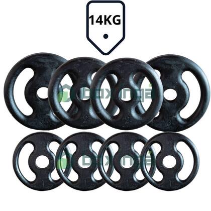 Imagem de Kit com Barras de Halteres e Anilhas de Ferro Fundido - 14 Kg