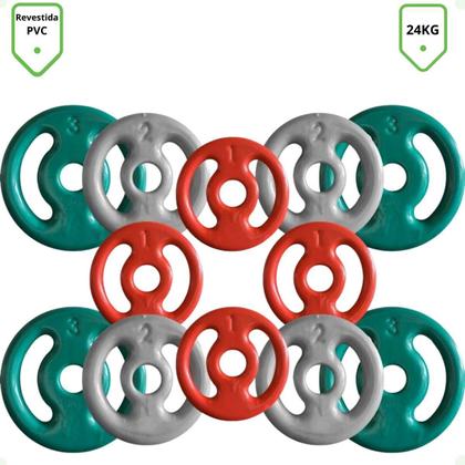 Imagem de Kit com Barras de Halteres e Anilhas Emborrachadas - 24 Kg