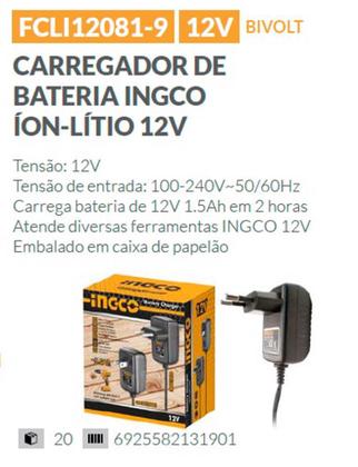Imagem de Kit Com Carregador e Bateria Ingco Bivolt 12v