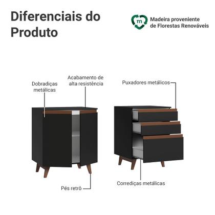 Imagem de Kit com Dois Balcões de Cozinha 2 Portas 3 Gavetas (com tampo) Preto Reims Madesa