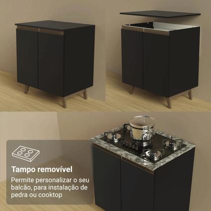 Imagem de Kit com Dois Balcões de Cozinha 2 Portas 3 Gavetas (com tampo) Preto Reims Madesa