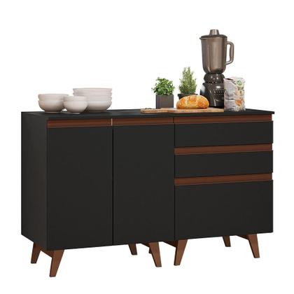 Imagem de Kit com Dois Balcões de Cozinha 2 Portas 3 Gavetas (com tampo) Preto Reims Madesa