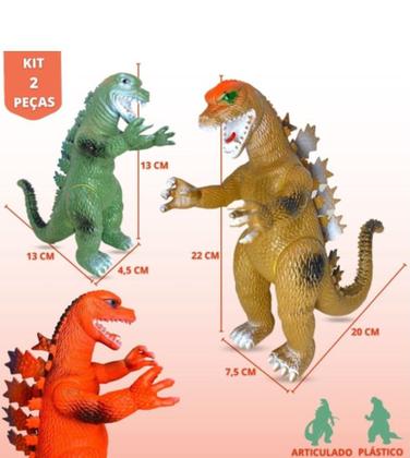 Imagem de Kit Com Dois Bonecos de Borracha Dinossauro Godzilla Articulado