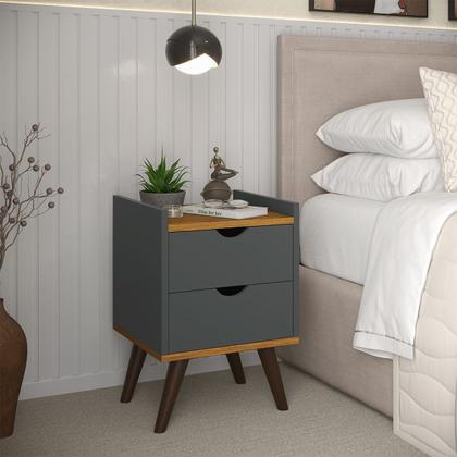 Imagem de Kit Com Duas Mesas De Cabeceira Com 2 Gaveta Com Corrediças Telescópicas - Bento - Cinza Com Freijó G2 Plus