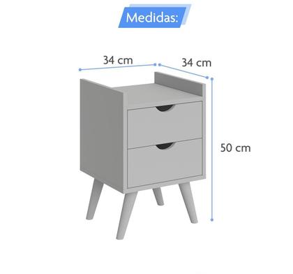 Imagem de Kit Com Duas Mesas De Cabeceira Retrô Quarto 2 Gavetas Com Corrediças Telescópicas Juma Branco K7 Plus