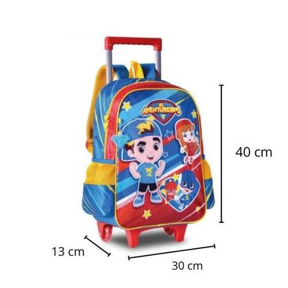 Imagem de Kit Com Mochila de Carrinho Lancheira Térmica e Estojo Duplo Escolar Infantil Os Aventureiros