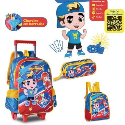 Imagem de Kit Com Mochila de Carrinho Lancheira Térmica e Estojo Duplo Escolar Infantil Os Aventureiros