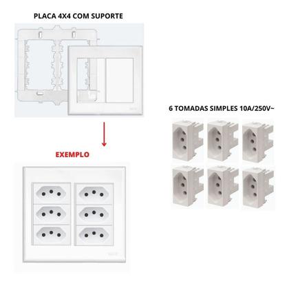 Imagem de Kit Com Placa 4x4 Com Suporte + 6 Tomadas 10a/250v - Fame