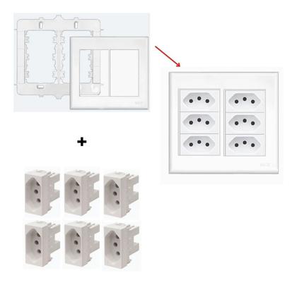 Imagem de Kit Com Placa 4x4 Com Suporte + 6 Tomadas 10a/250v - Fame