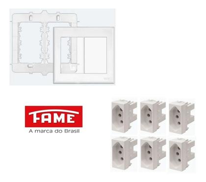 Imagem de Kit Com Placa 4x4 Com Suporte + 6 Tomadas 10a/250v - Fame
