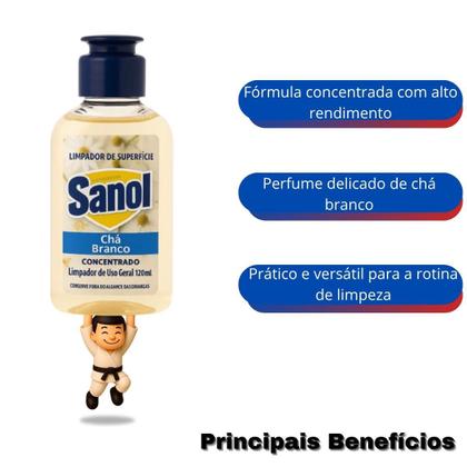 Imagem de Kit com sanol desinfetante chá branco 2l + sanol limpador concentrado de superfície chá branco 120ml