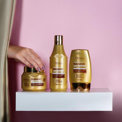 Imagem de Kit com Shampoo, Máscara e Leave-in Banho de Verniz Forever Liss