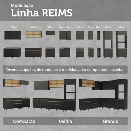 Imagem de Kit com Três Balcões de Cozinha 2 Portas 6 Gavetas (com tampo) Preto Reims Madesa