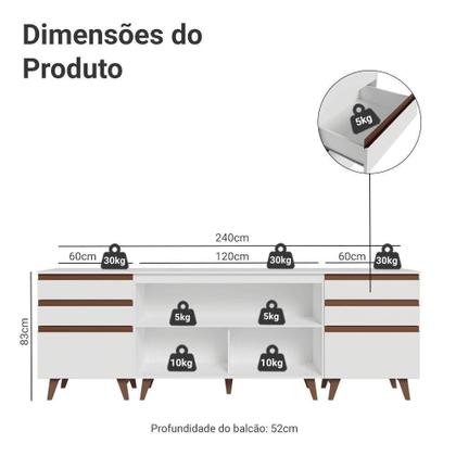 Imagem de Kit Com Três Balcões De Cozinha 2 Portas 6 Gavetas Madesa
