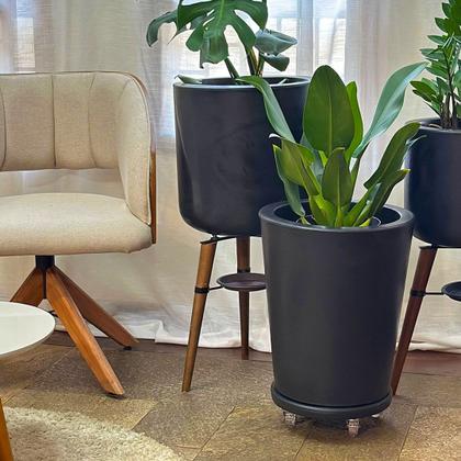 Imagem de Kit  Com Vaso de Planta + Suporte Com Rodas Para Decoração 