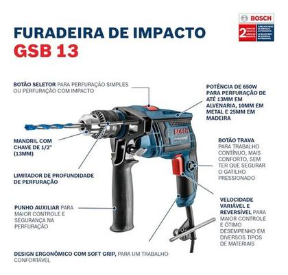 Imagem de Kit Combo Furadeira Impacto Bosch Gsb 13 re Esmerilhadeira Gws 700 220v