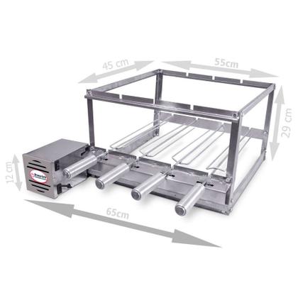 Imagem de Kit COMBO Grill Inox Gira 4 Espetos Especial P/ Pré-moldadas 55cm - Brasa Grill