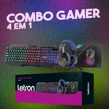 Imagem de Kit Combo Teclado Headset Mouse Mouse Pad Gamer 4 Em 1 Led RGB Preto Letron - Leonora