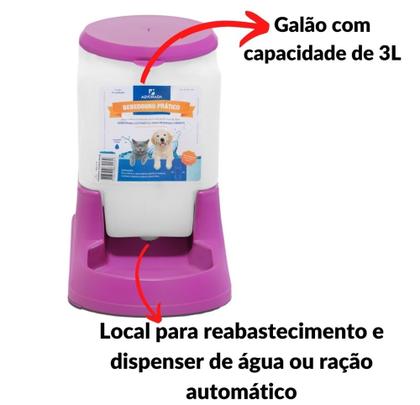 Imagem de Kit Comedouro E Bebedouro Prático Automático Para Cães E Gatos 3 Litros - Rosa