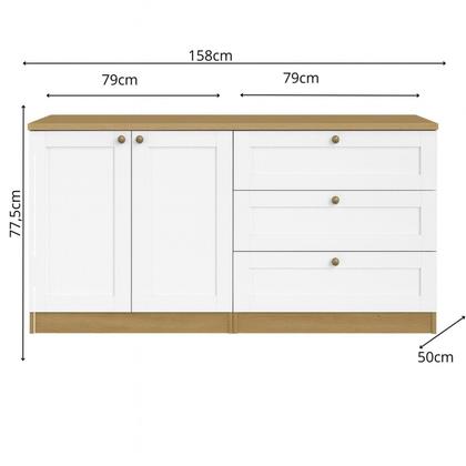 Imagem de Kit Cômoda 3 Gavetas e Armário 2 Portas Provençais 100% Mdf Infinity