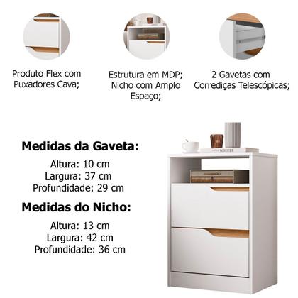 Imagem de Kit Cômoda 4 Gavetas e Mesa de Cabeceira Sara 2 Gavetas Flex