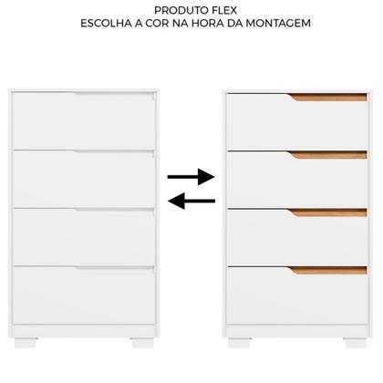 Imagem de Kit Cômoda 4 Gavetas e Mesa de Cabeceira Sara 2 Gavetas Flex