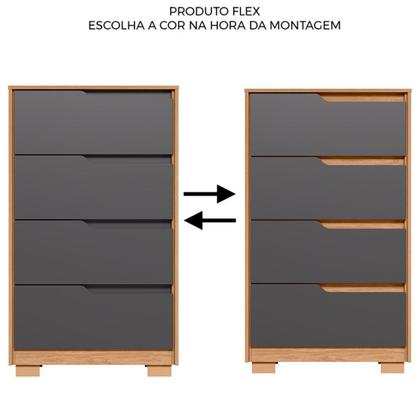 Imagem de Kit Cômoda 4 Gavetas e Mesa de Cabeceira Sara 2 Gavetas Flex