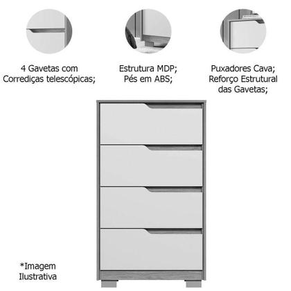Imagem de Kit Cômoda 4 Gavetas E Mesa De Cabeceira Sara 2 Gavetas Flex Freijó/titanium