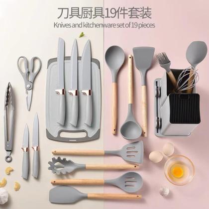 Imagem de Kit Completo 19 Peças Jogo de Utensílios Silicone Completo Resistente ao Calor