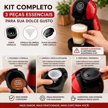 Imagem de Kit Completo Arno Dolce Gusto 3 Peças  Porta Cápsulas  Placa Difusora  Cápsula de Limpeza e Descalcificação