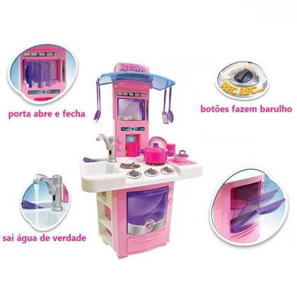 Imagem de Kit Completo Big Cozinha Infantil Rosa com Avental e Toca Chef
