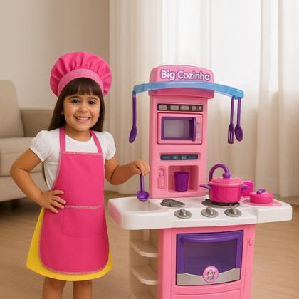 Imagem de Kit Completo Big Cozinha Infantil Rosa com Avental e Toca Chef