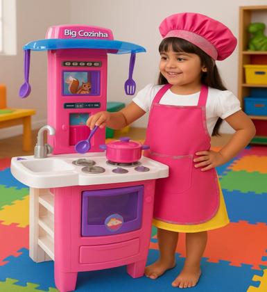 Imagem de Kit Completo Big Cozinha Infantil Rosa com Avental e Toca Chef